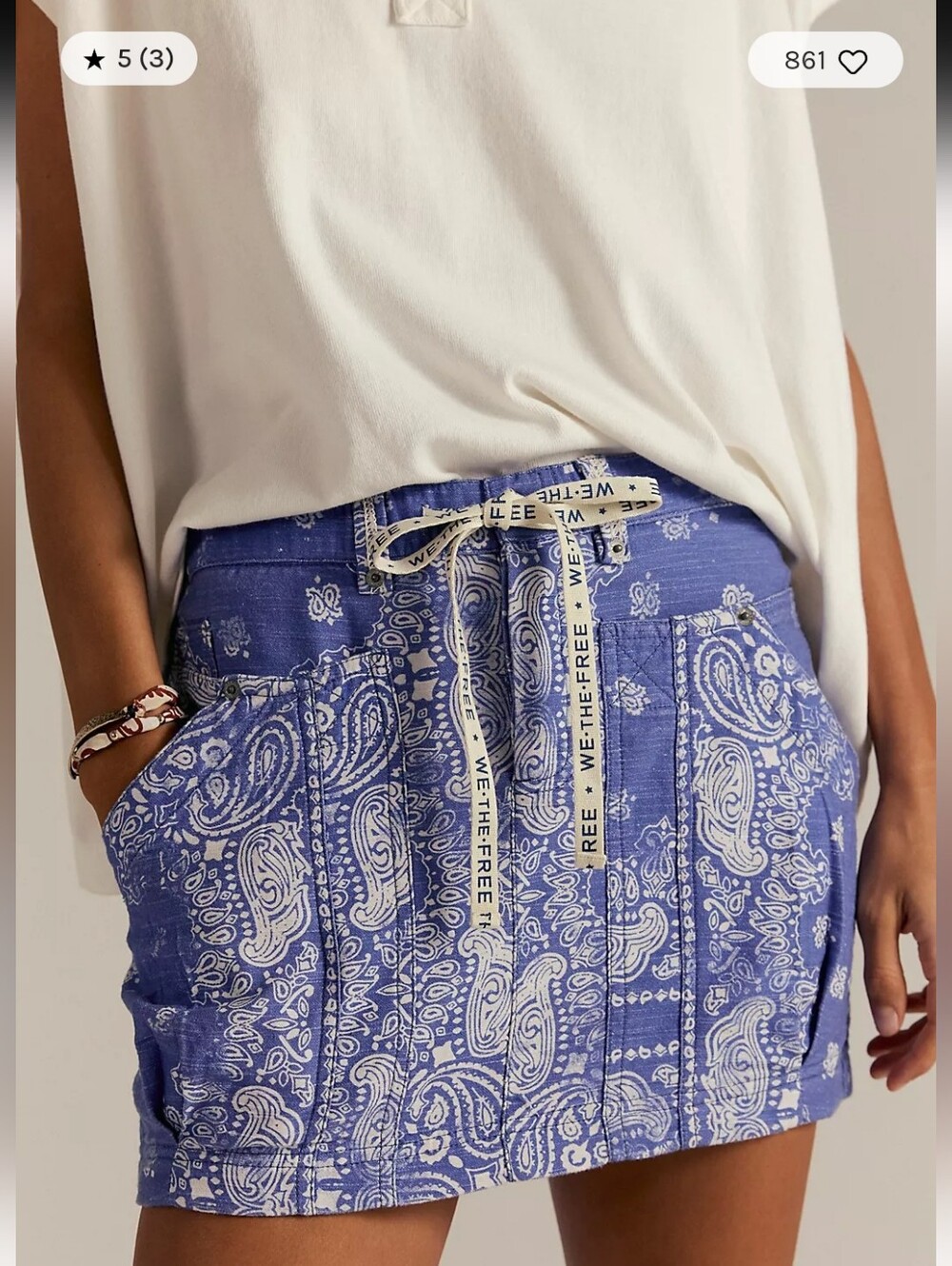 FREE PEOPLE River Canyon Mini Skirt Blue Cream Bandana Print Top Rated NWT